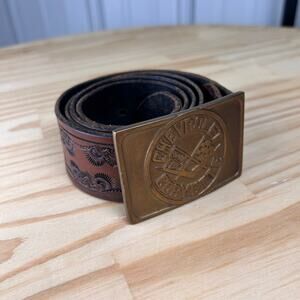 Chevrolet Corvette 1970s Boho Western Stamped Embossed 42" Brown Leather Belt